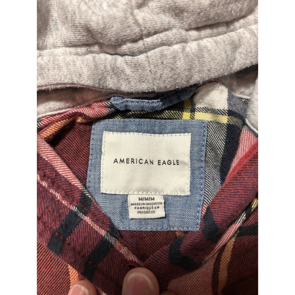 American Eagle AE Women's Cropped Flannel Plaid Pullover Hoodie Size M Cozy